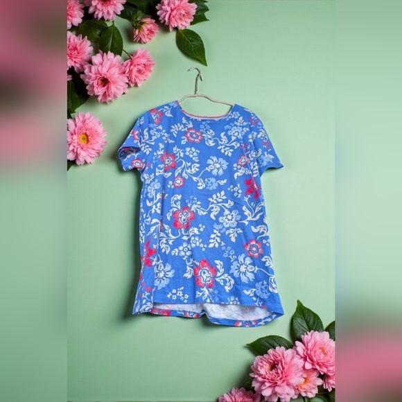 Croft & Barrow Essential Crewneck Tee Color: Blue Retro Floral, Size: LARGE EUC - Picture 4 of 8